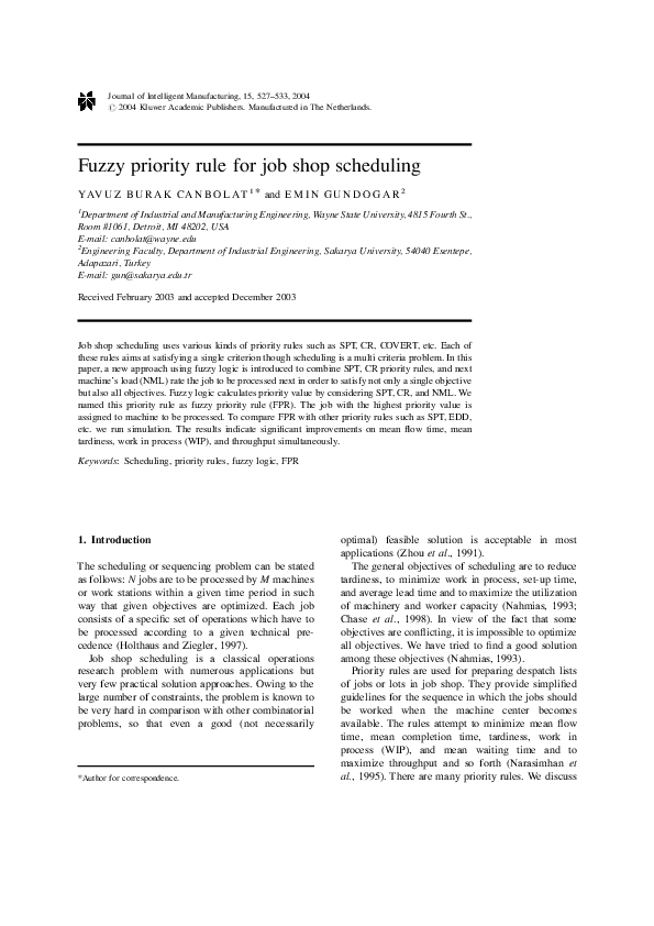 (PDF) Fuzzy priority rule for job shop scheduling