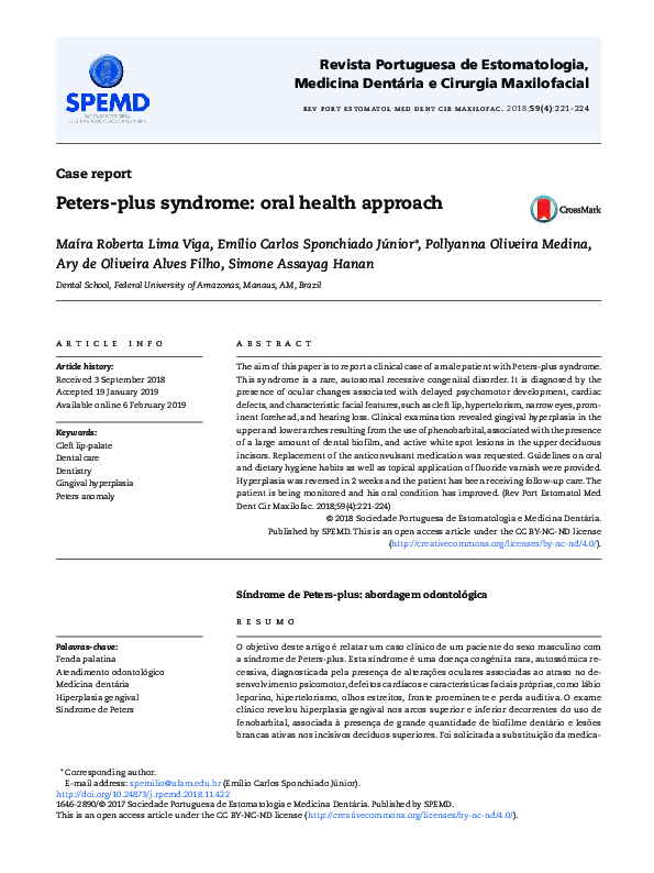 (PDF) Peters-plus syndrome: oral health approach