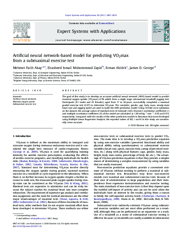 (PDF) Artificial neural network-based model for predicting VO2max from ...
