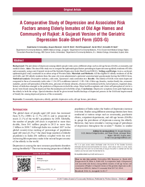 (PDF) A Comparative Study of Depression and Associated Risk Factors ...