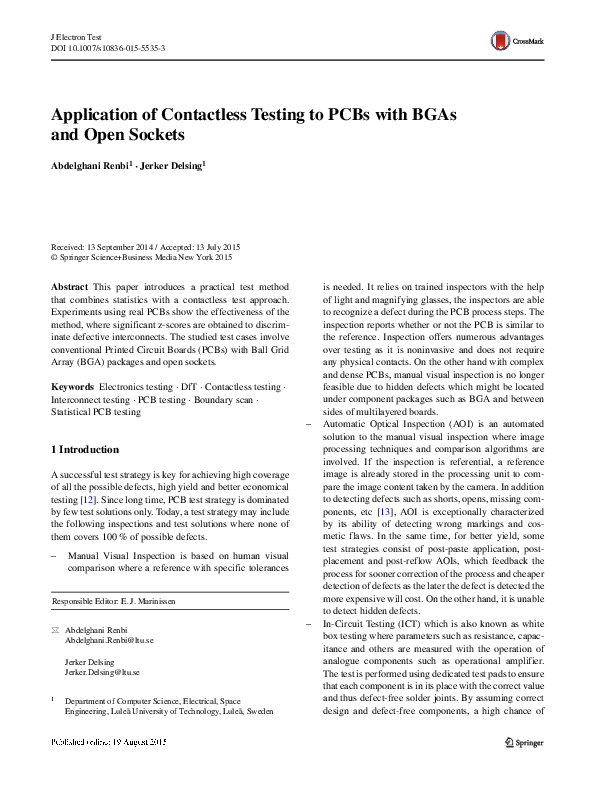 (PDF) Application of Contactless Testing to PCBs with BGAs and Open Sockets