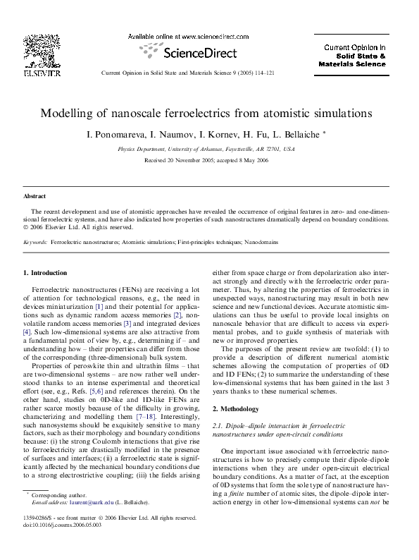 (PDF) Modelling of nanoscale ferroelectrics from atomistic simulations
