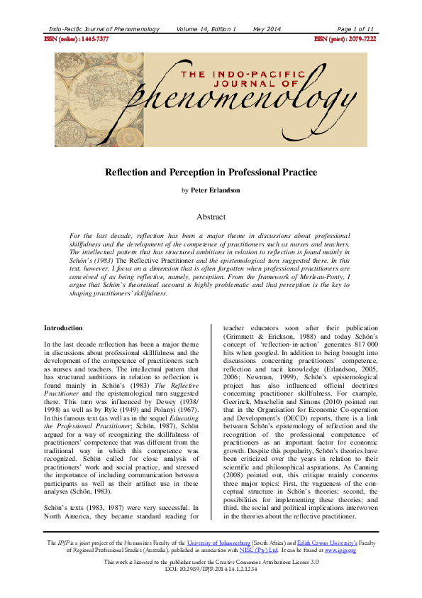 (PDF) Reflection and Perception in Professional Practice