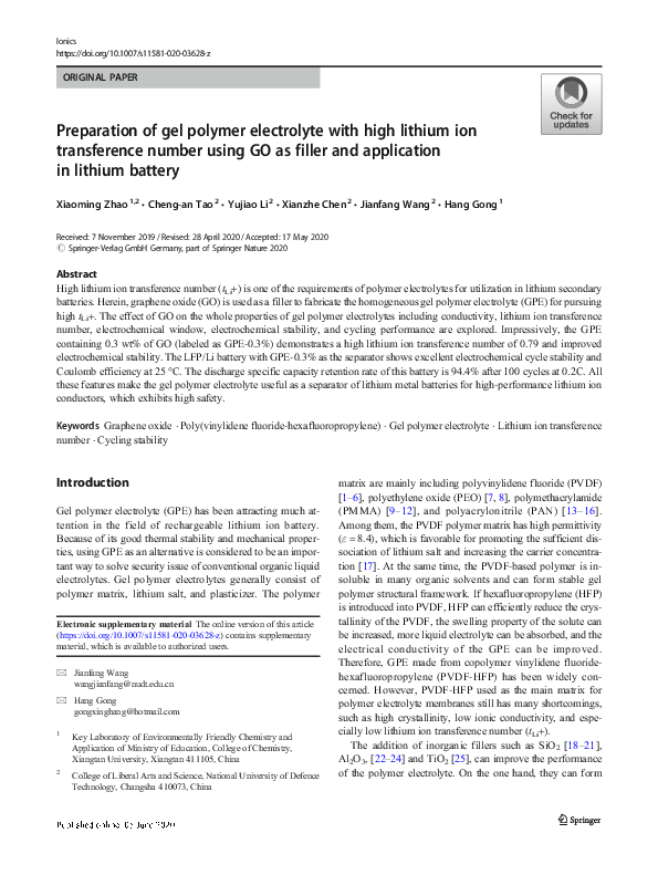 (PDF) Preparation of gel polymer electrolyte with high lithium ion ...