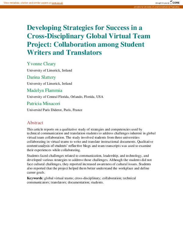 (PDF) Developing Strategies for Success in a Cross-Disciplinary Global ...
