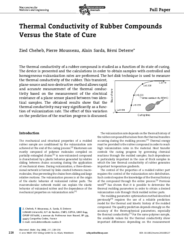 (PDF) Thermal Conductivity of Rubber Compounds Versus the State of Cure
