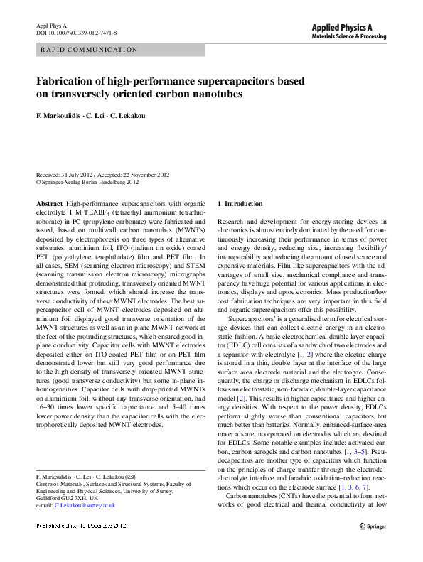 (PDF) Fabrication of high-performance supercapacitors based on ...