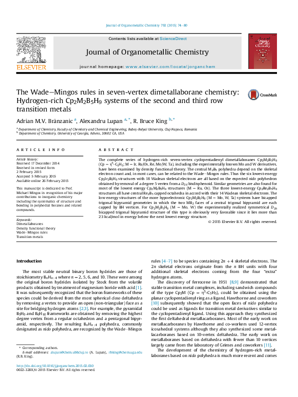 (PDF) The Wade–Mingos rules in seven-vertex dimetallaborane chemistry ...