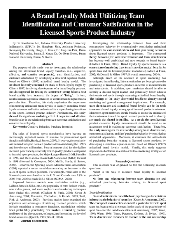 (PDF) A Brand Loyalty Model Utilizing Team Identification and Customer