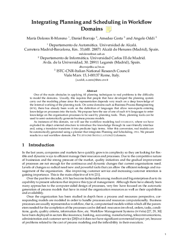 (PDF) Integrating planning and scheduling in workflow domains