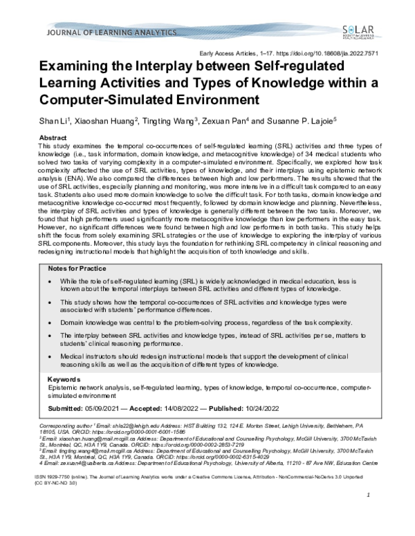 (PDF) Examining the Interplay between Self-regulated Learning ...
