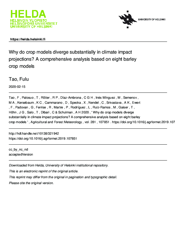 (PDF) Why do crop models diverge substantially in climate impact ...