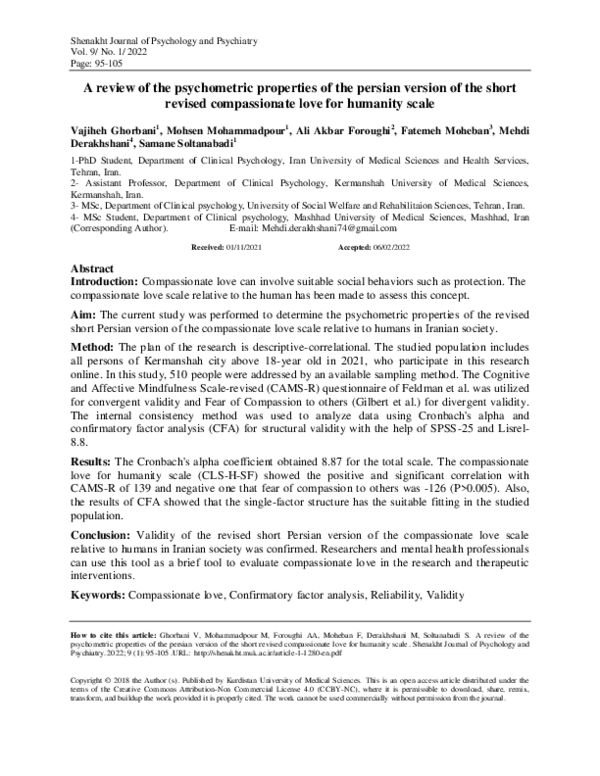 (PDF) A review of the psychometric properties of the persian version of ...