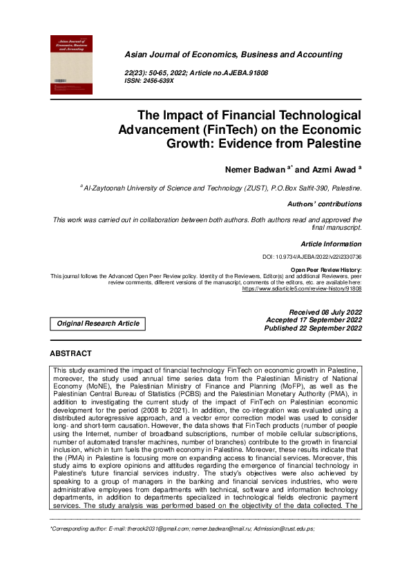 (PDF) The Impact of Financial Technological Advancement (FinTech) on ...