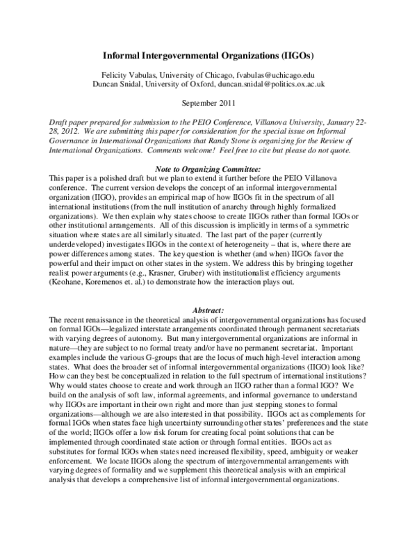 (PDF) Informal Intergovernmental Organizations (IIGOs)