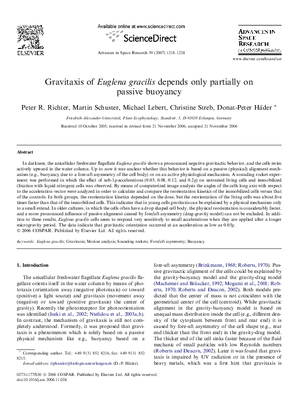 (PDF) Gravitaxis of Euglena gracilis depends only partially on passive ...