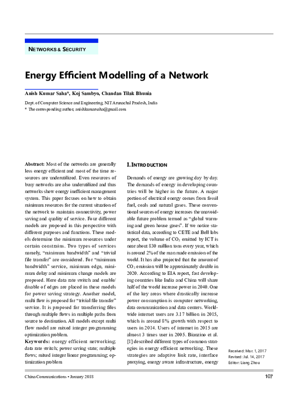 (PDF) Energy efficient modelling of a network