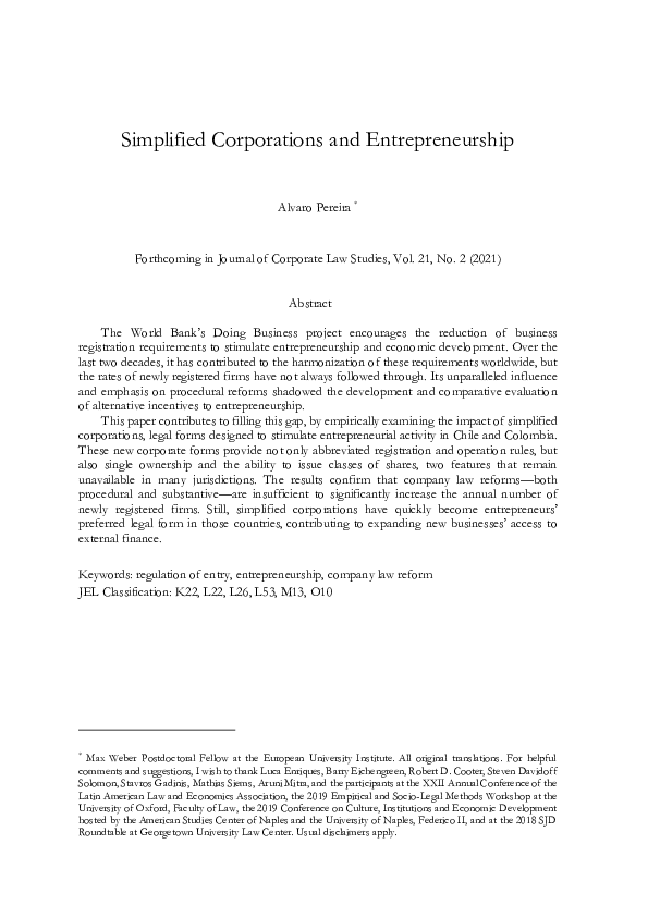 (PDF) Simplified Corporations and Entrepreneurship