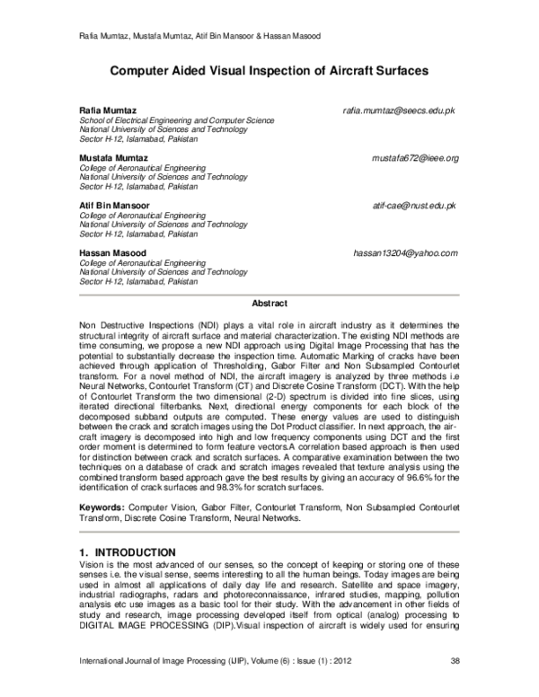 (PDF) Computer Aided Visual Inspection of Aircraft Surfaces