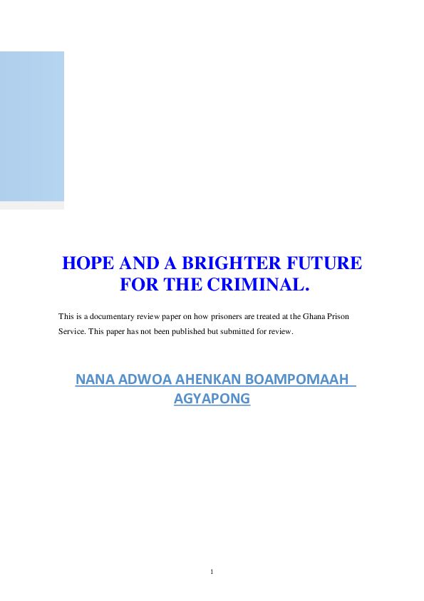 (PDF) HOPE AND A BRIGHTER FUTURE FOR THE CRIMINAL