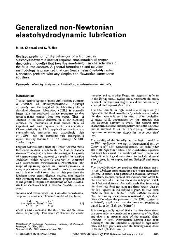 (PDF) Generalized non-Newtonian elastohydrodynamic lubrication