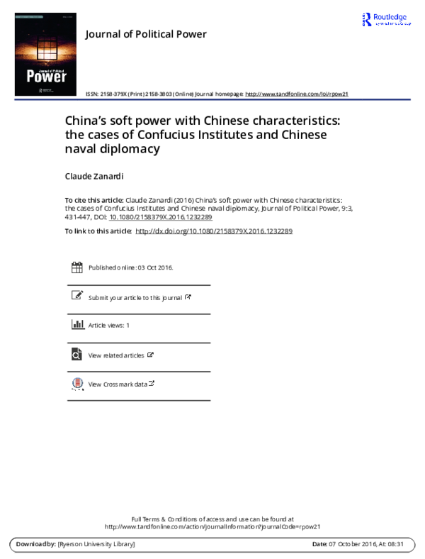 (PDF) China’s soft power with Chinese characteristics: the cases of ...