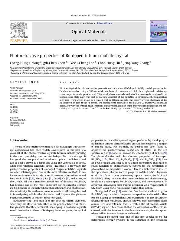 (PDF) Photorefractive properties of Ru doped lithium niobate crystal