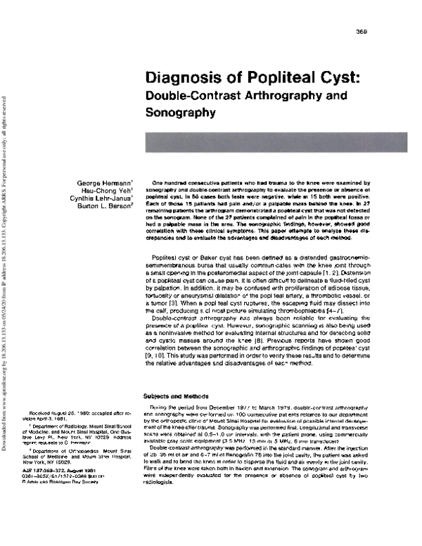 (PDF) Diagnosis of popliteal cyst: double-contrast arthrography and ...
