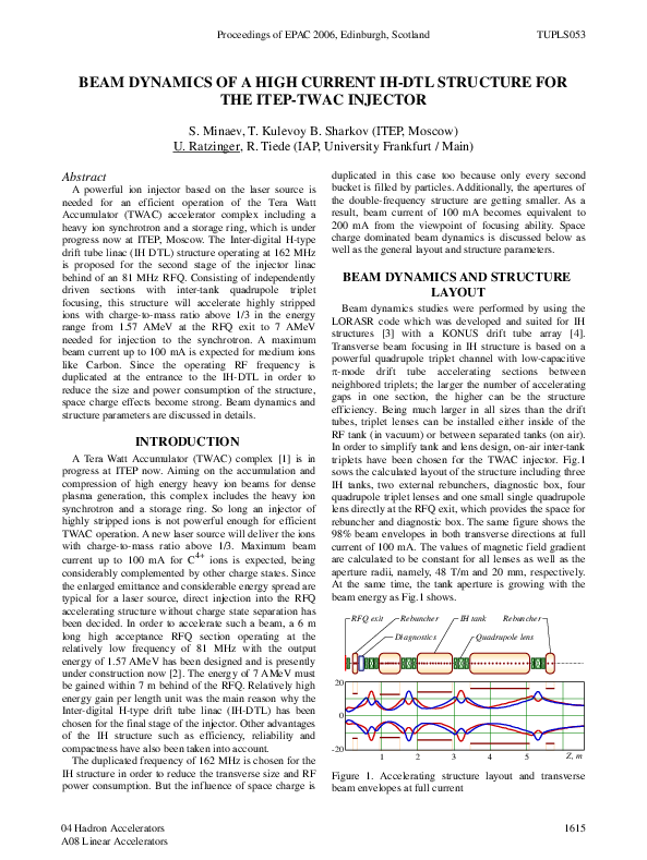 (PDF) Beam Dynamics of a High Current Ih-DTL Structure for the Itep ...
