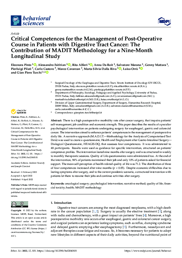 (PDF) Post-Operative Management in Digestive Cancer: MADIT Impact
