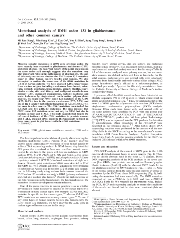 (PDF) Mutational analysis of IDH1 codon 132 in glioblastomas and other ...