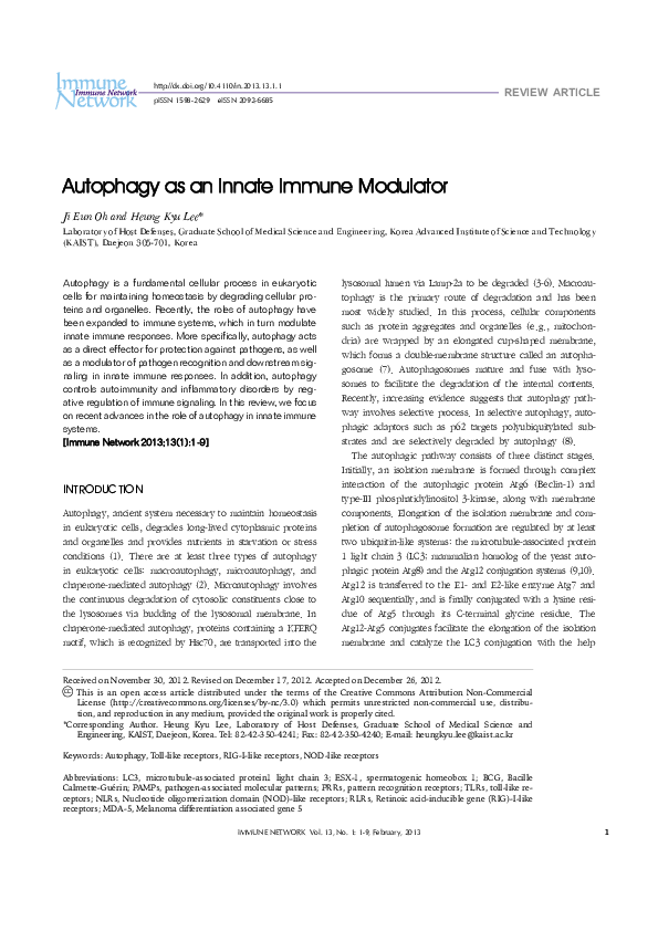 (PDF) Autophagy as an Innate Immune Modulator
