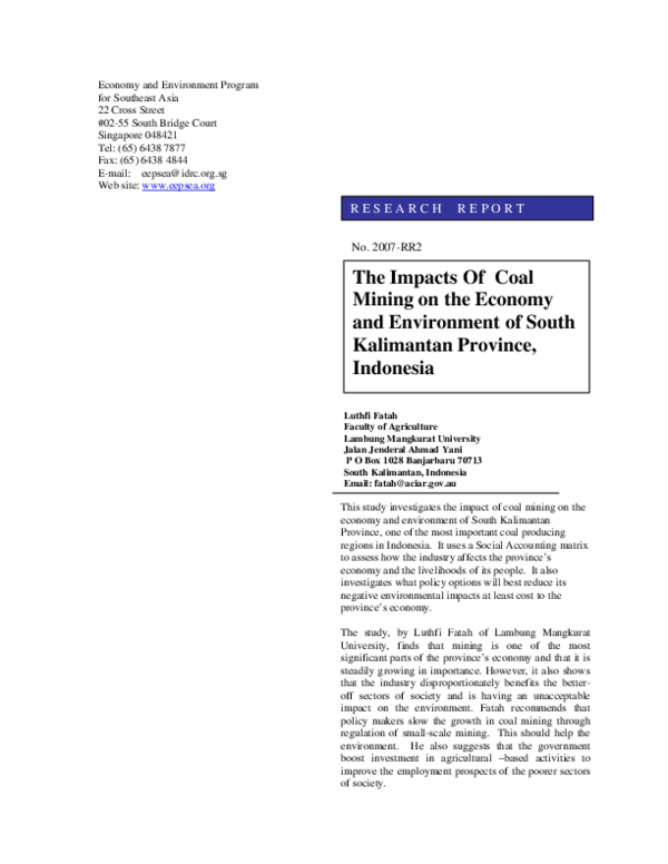 (PDF) The Impacts of Coal Mining on the Economy and Environment of ...