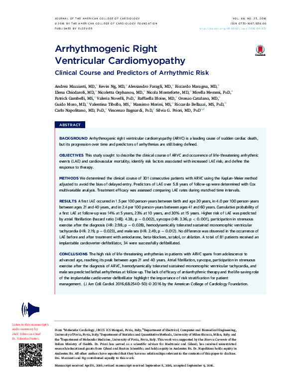 (PDF) Arrhythmogenic Right Ventricular Cardiomyopathy | Raffaella ...