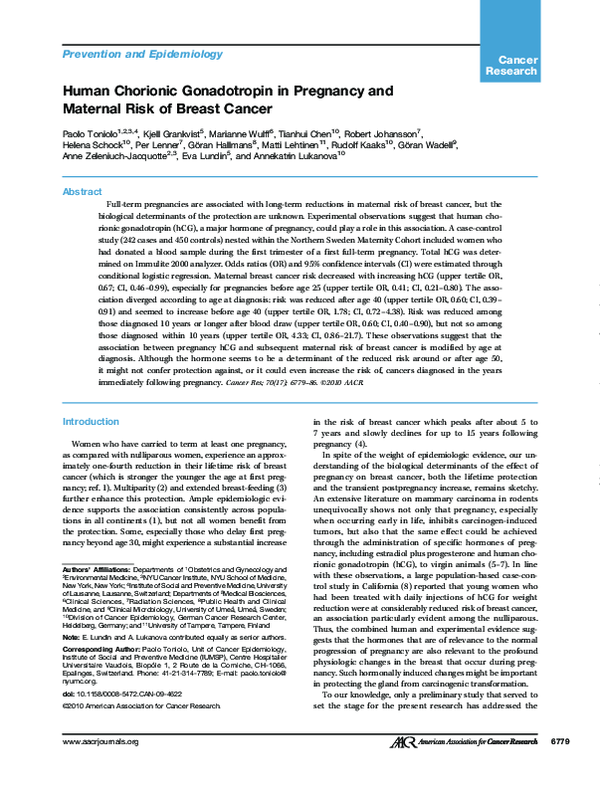 (PDF) Human Chorionic Gonadotropin in Pregnancy and Maternal Risk of ...