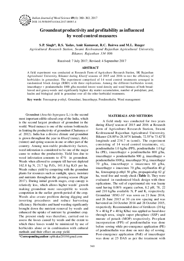 (PDF) Groundnut productivity and profitability as influenced by weed ...