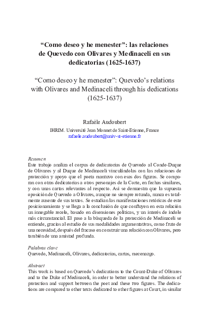 (PDF) “Como deseo y he menester”: las relaciones de Quevedo con ...
