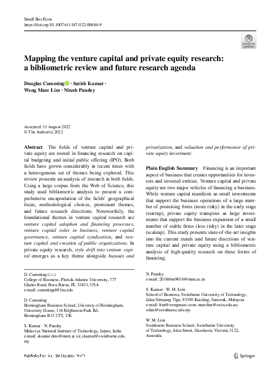 (PDF) Mapping the venture capital and private equity research: a ...