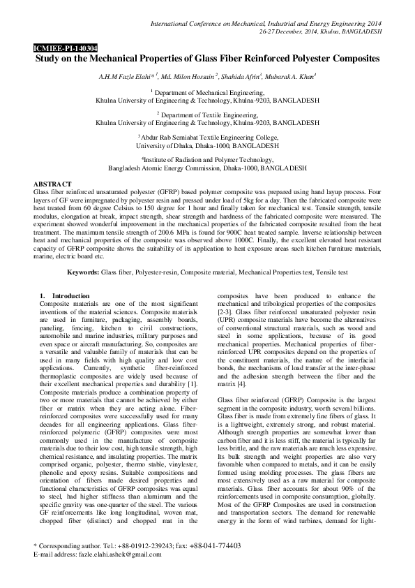 (PDF) Study on the Mechanical Properties of Glass Fiber Reinforced