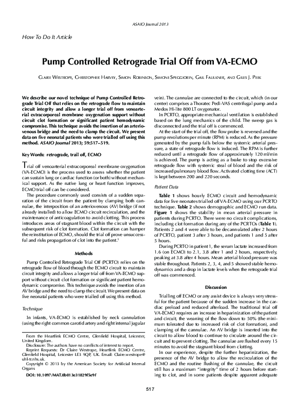 (PDF) Pump Controlled Retrograde Trial Off from VAECMO Simone