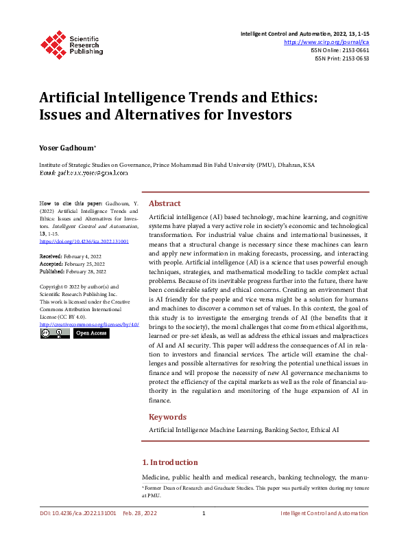 (PDF) Artificial Intelligence Trends and Ethics: Issues and ...