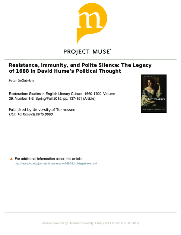 (PDF) Resistance, Immunity, and Polite Silence: The Legacy of 1688 in ...