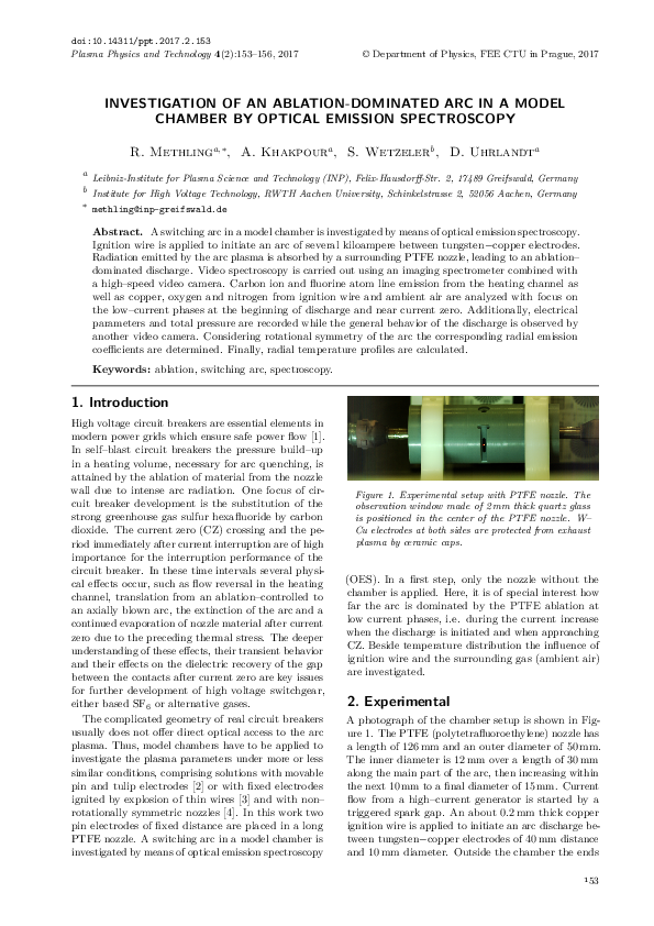 (PDF) Investigation of an Ablation-Dominated Arc in a Model Chamber by ...