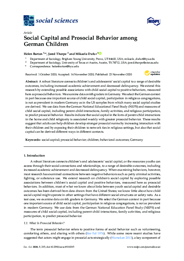 (PDF) Social Capital and Prosocial Behavior among German Children
