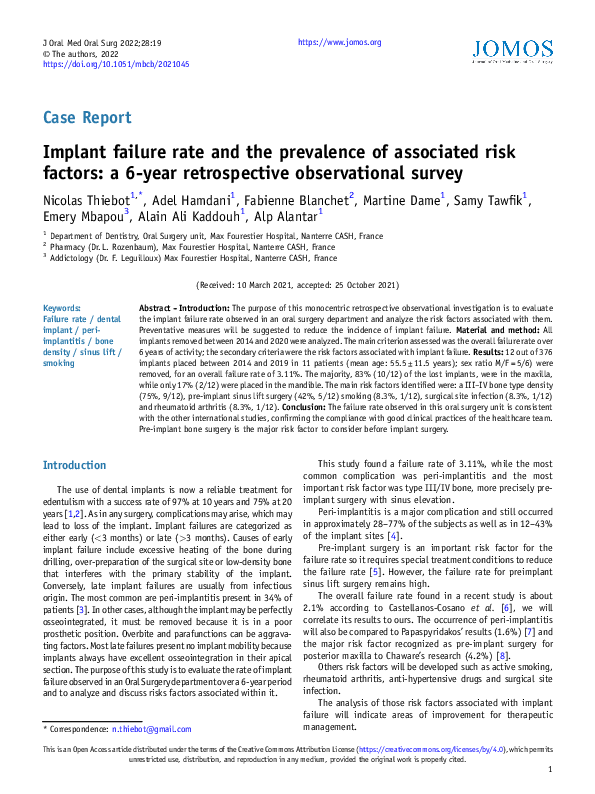 (PDF) Implant failure rate and the prevalence of associated risk ...