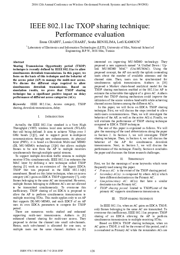 (PDF) IEEE 802.11ac TXOP sharing technique: performance evaluation