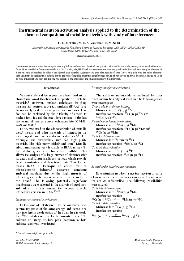 (PDF) Instrumental neutron activation analysis applied to the ...