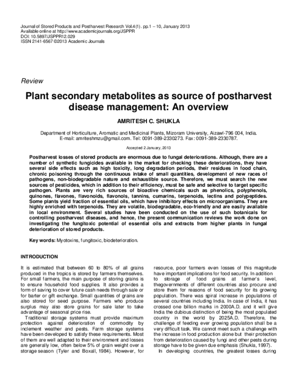 (PDF) Plant secondary metabolites as source of postharvest disease ...
