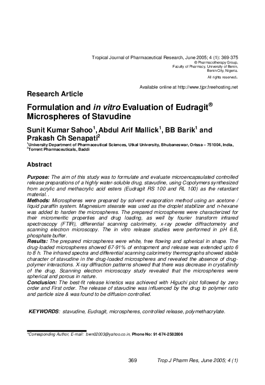 (PDF) Research Article Formulation and in vitro Evaluation of Eudragit®