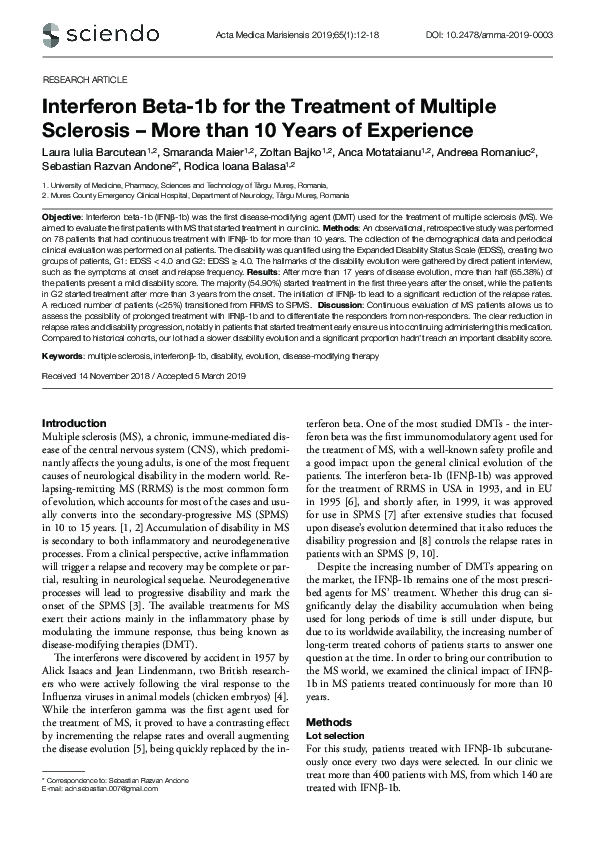 (PDF) Interferon Beta-1b for the Treatment of Multiple Sclerosis – More ...